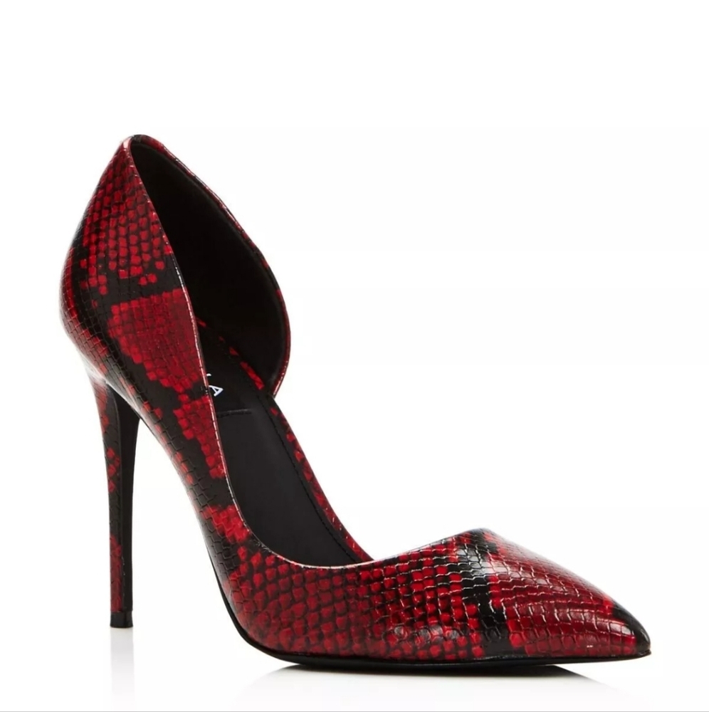 Aqua Womens Red Snake Print Dion Pointed Toe Stiletto Slip On Dress Pump Sz 5.5